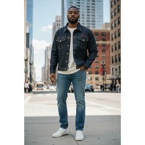 FUBU The Collection Mens Dark Wash Denim Jacket Blue Large Streetwear Since 1992